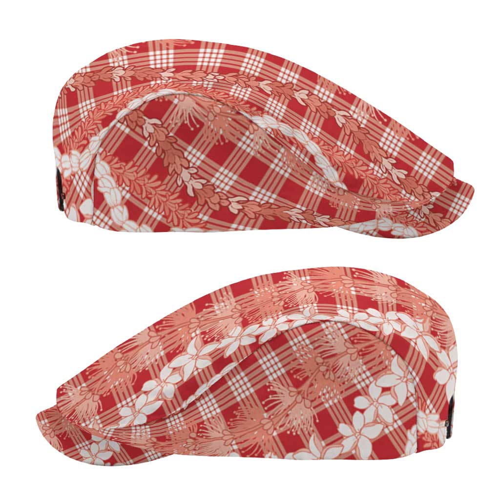 Hawaiian Ohia Lehua Lei Jeff Hat Plaid Palaka Ulaula Pattern - Polynesian Pride