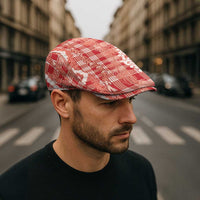 Hawaiian Ohia Lehua Lei Jeff Hat Plaid Palaka Ulaula Pattern - Polynesian Pride