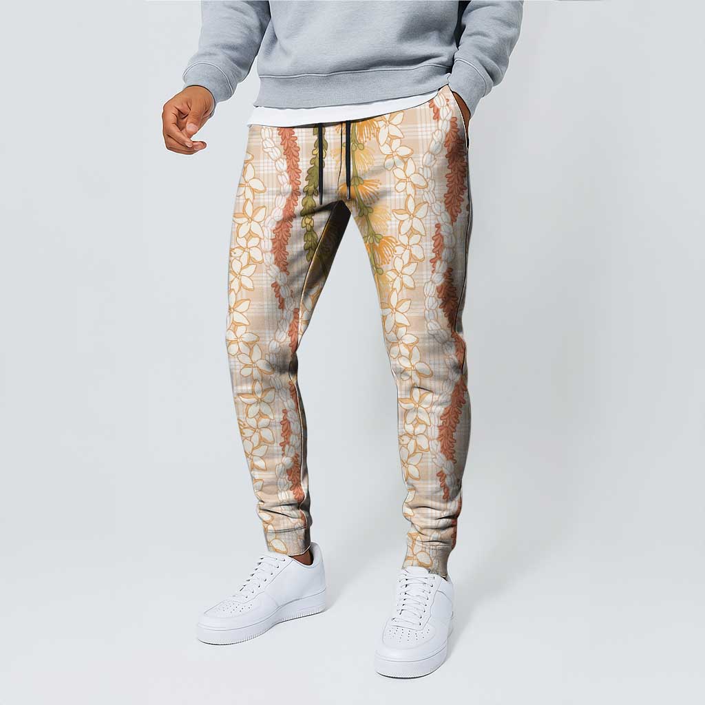 Hawaiian Ohia Lehua Lei Jogger Pants Plaid Palaka Ahiehie Pattern - Polynesian Pride