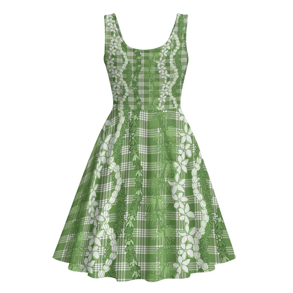 Hawaiian Ohia Lehua Lei Midi Dress Plaid Palaka Omaomao Pattern - Polynesian Pride