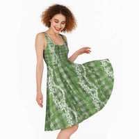 Hawaiian Ohia Lehua Lei Midi Dress Plaid Palaka Omaomao Pattern - Polynesian Pride