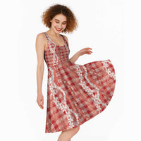 Hawaiian Ohia Lehua Lei Midi Dress Plaid Palaka Ulaula Pattern - Polynesian Pride