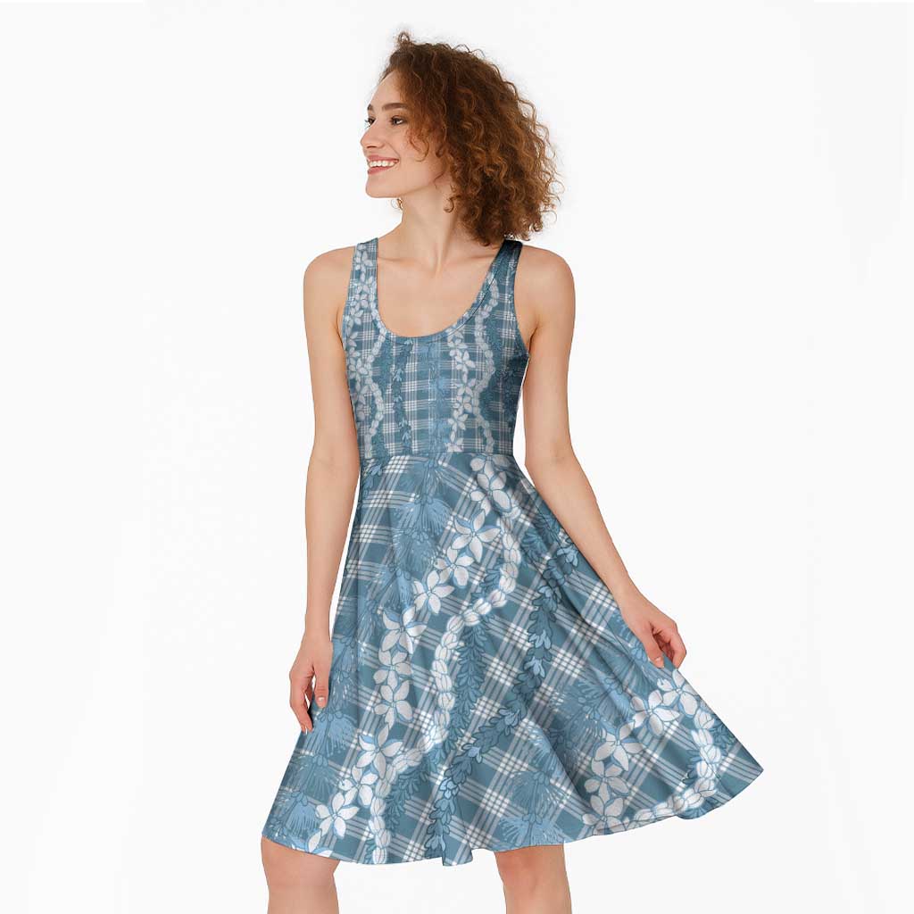 Hawaiian Ohia Lehua Lei Midi Dress Plaid Palaka Uliuli Omaomao Pattern - Polynesian Pride