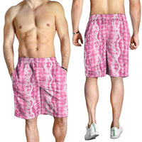 Hawaiian Ohia Lehua Lei Shorts for Men Plaid Palaka Akala Pattern - Polynesian Pride
