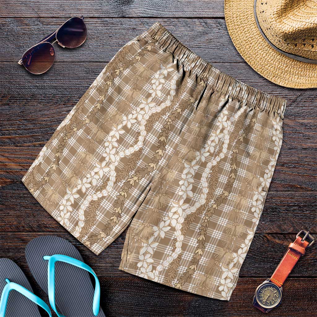 Hawaiian Ohia Lehua Lei Shorts for Men Plaid Palaka Kalaihaahaa Pattern - Polynesian Pride