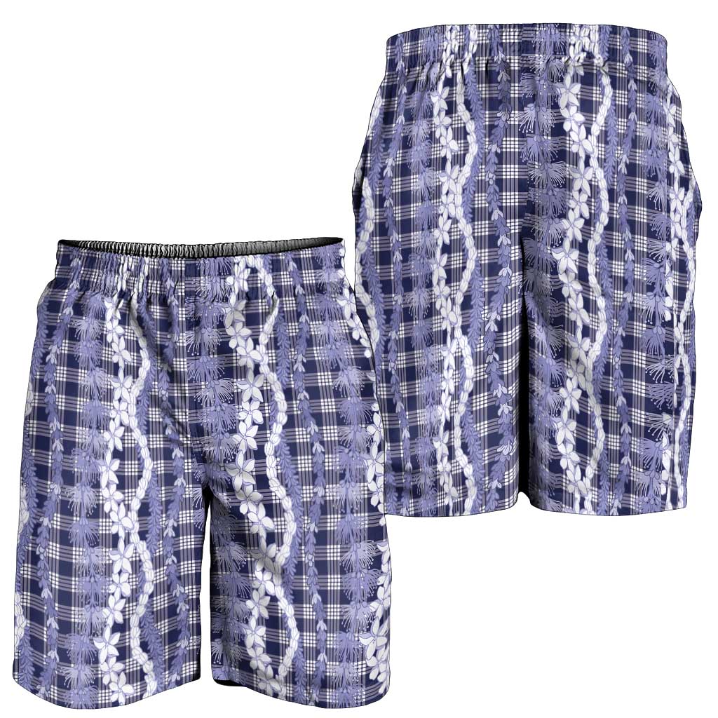 Hawaiian Ohia Lehua Lei Shorts for Men Plaid Palaka Uliuli hohonu Pattern - Polynesian Pride