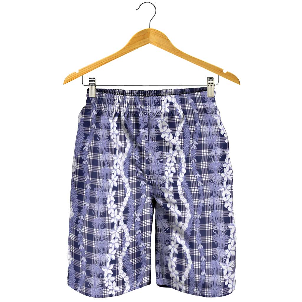 Hawaiian Ohia Lehua Lei Shorts for Men Plaid Palaka Uliuli hohonu Pattern - Polynesian Pride
