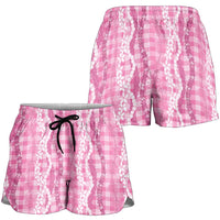 Hawaiian Ohia Lehua Lei Shorts for Women Plaid Palaka Akala Pattern - Polynesian Pride