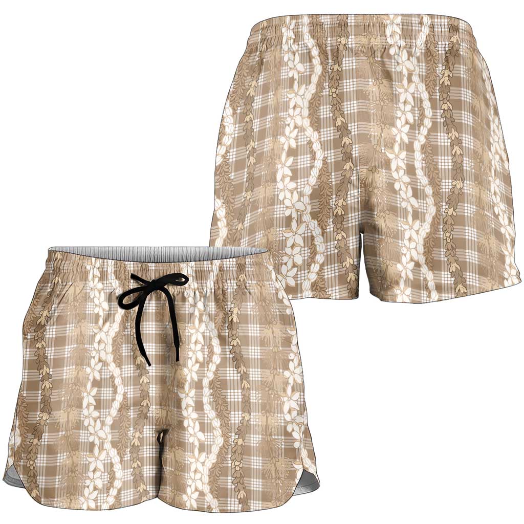Hawaiian Ohia Lehua Lei Shorts for Women Plaid Palaka Kalaihaahaa Pattern - Polynesian Pride