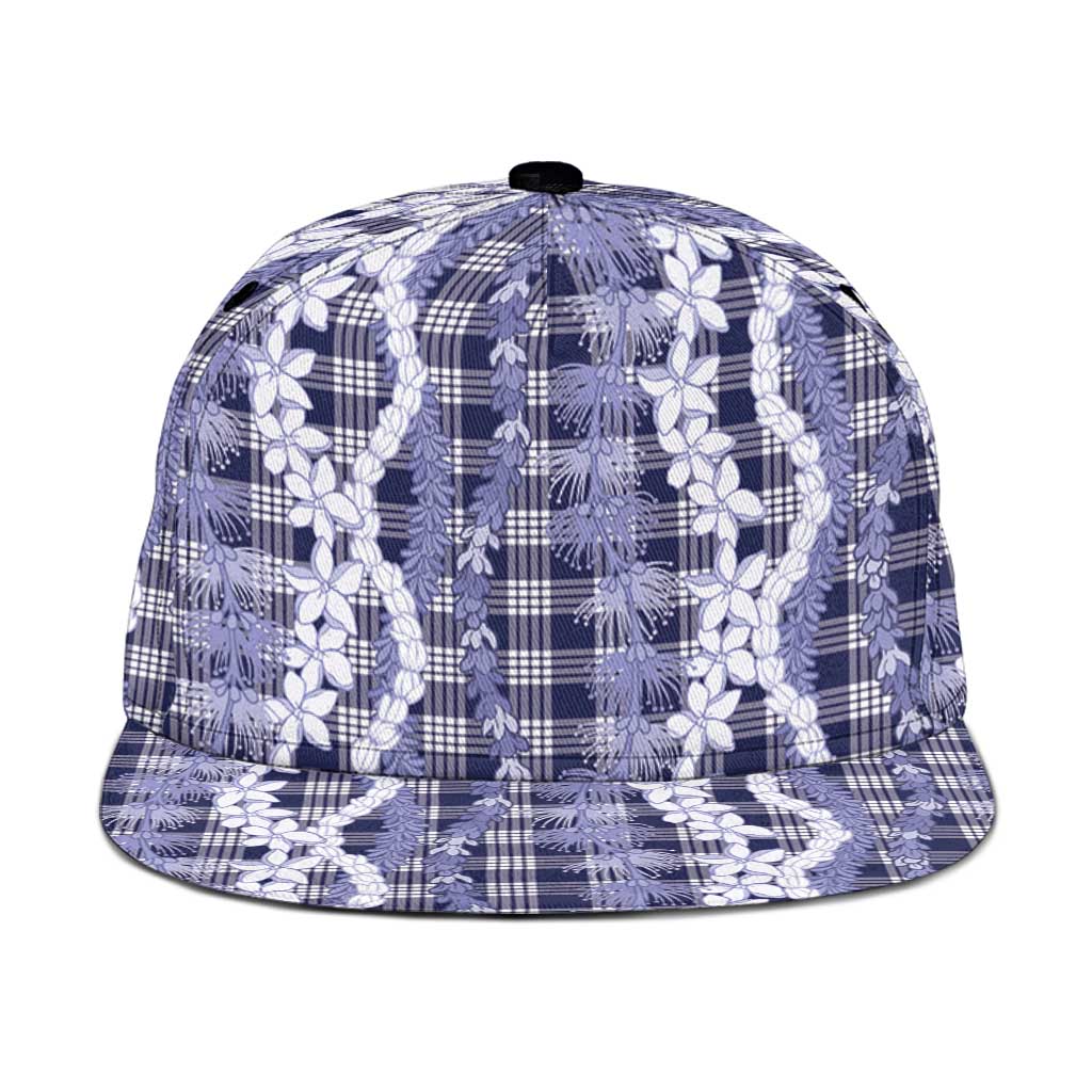Hawaiian Ohia Lehua Lei Snapback Cap Plaid Palaka Uliuli hohonu Pattern - Polynesian Pride