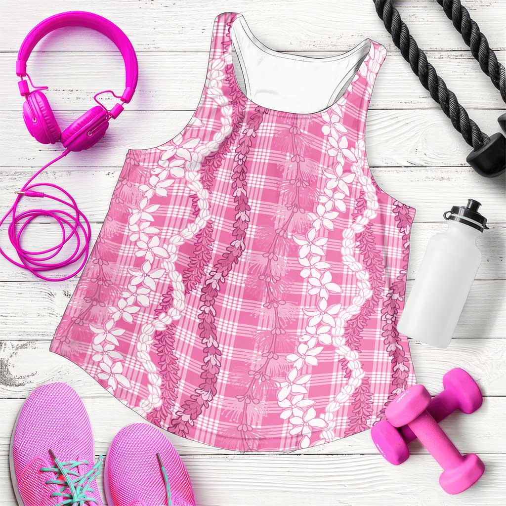 Hawaiian Ohia Lehua Lei Women Racerback Tank Plaid Palaka Akala Pattern - Polynesian Pride