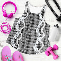 Hawaiian Ohia Lehua Lei Women Racerback Tank Plaid Palaka Eleele Pattern - Polynesian Pride