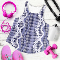 Hawaiian Ohia Lehua Lei Women Racerback Tank Plaid Palaka Uliuli hohonu Pattern - Polynesian Pride