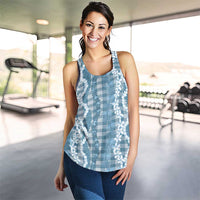 Hawaiian Ohia Lehua Lei Women Racerback Tank Plaid Palaka Uliuli Omaomao Pattern - Polynesian Pride
