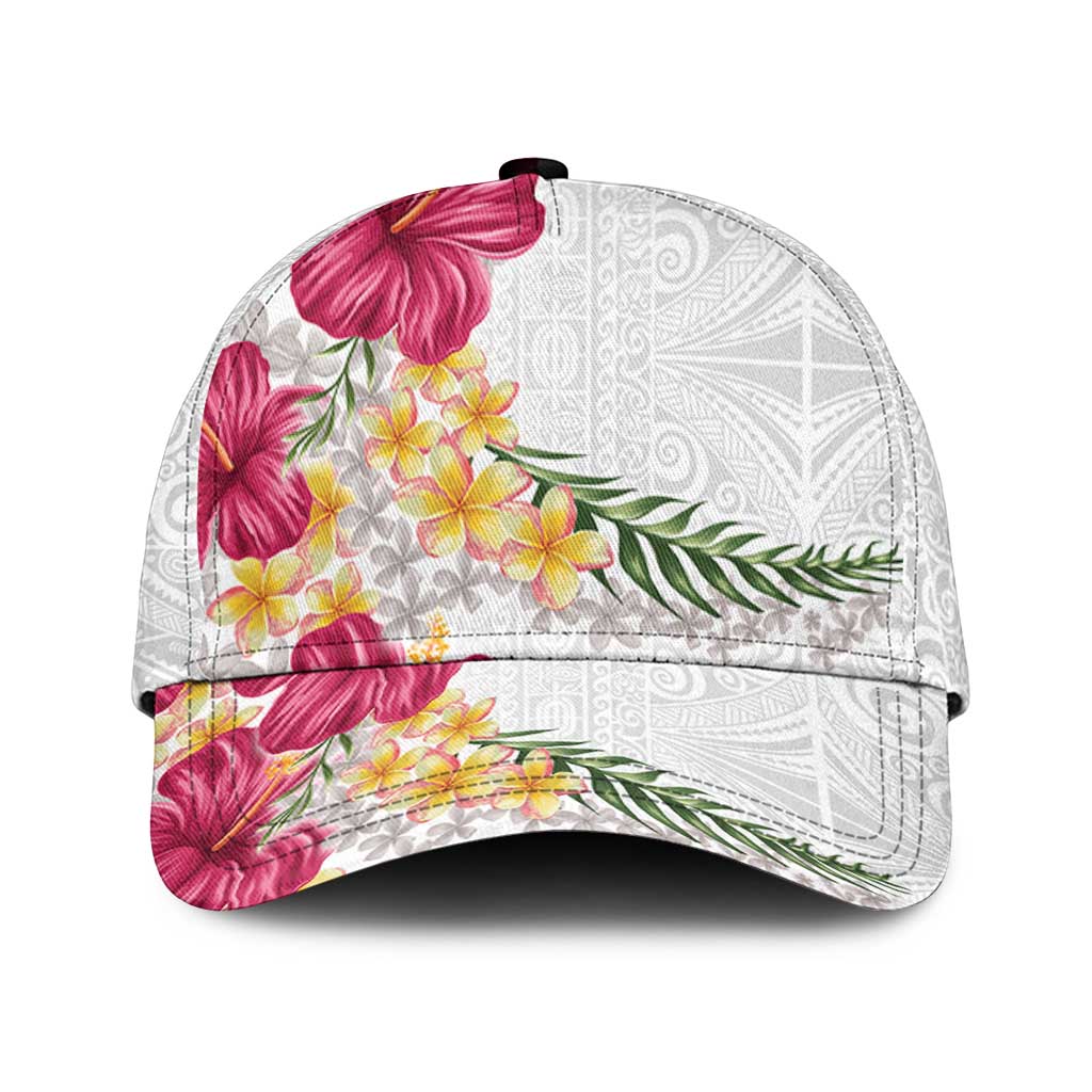Hawaiian Plumeria and Hibiscus Classic Cap White Mode - Polynesian Pride