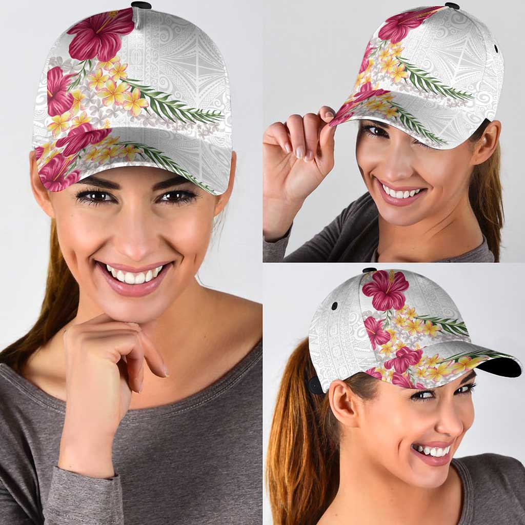 Hawaiian Plumeria and Hibiscus Classic Cap White Mode LT03