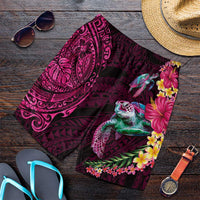Hawaiian Plumeria and Hibiscus with Turtles Shorts for Men Polynesian Art Red Color - Polynesian Pride
