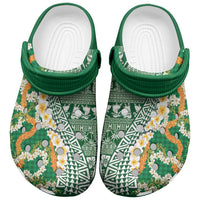 Hawaiian Plumeria Lei Clogs Shoes Kakau Motifs and Palaka Half Style Green Color - Polynesian Pride