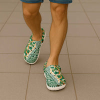 Hawaiian Plumeria Lei Clogs Shoes Kakau Motifs and Palaka Half Style Green Color LT03
