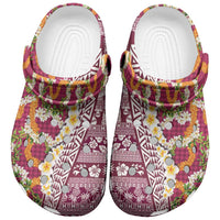 Hawaiian Plumeria Lei Clogs Shoes Kakau Motifs and Palaka Half Style Pink Color LT03