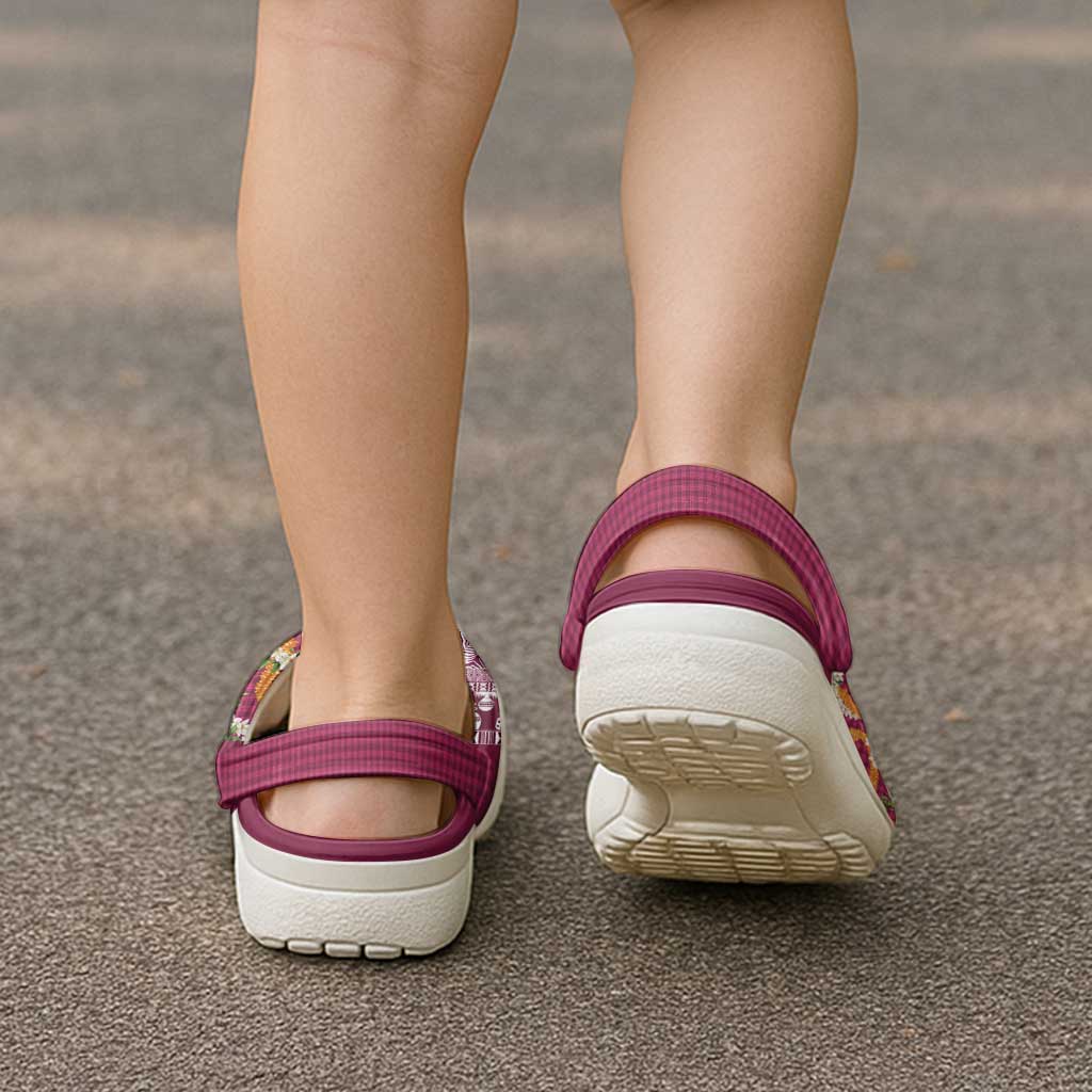Hawaiian Plumeria Lei Clogs Shoes Kakau Motifs and Palaka Half Style Pink Color - Polynesian Pride