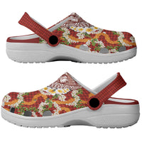 Hawaiian Plumeria Lei Clogs Shoes Kakau Motifs and Palaka Half Style Red Color - Polynesian Pride