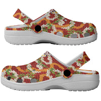 Hawaiian Plumeria Lei Clogs Shoes Kakau Motifs and Palaka Half Style Red Color LT03