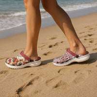 Hawaiian Plumeria Lei Clogs Shoes Kakau Motifs and Palaka Half Style Red Color - Polynesian Pride