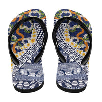 Hawaiian Plumeria Lei Flip Flops Kakau Motifs and Palaka Half Style Blue Color - Polynesian Pride