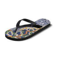 Hawaiian Plumeria Lei Flip Flops Kakau Motifs and Palaka Half Style Blue Color - Polynesian Pride