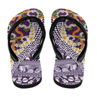 Hawaiian Plumeria Lei Flip Flops Kakau Motifs and Palaka Half Style Purple Color - Polynesian Pride