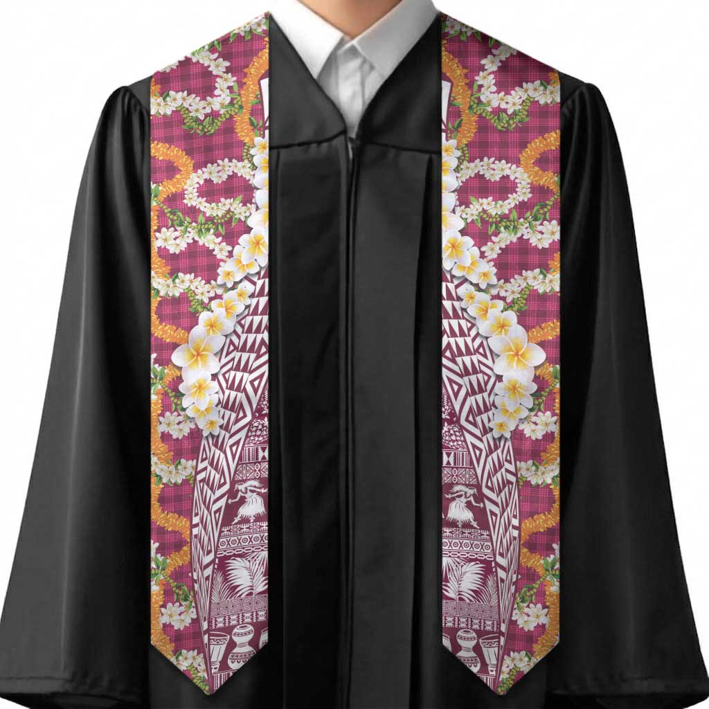 Hawaiian Plumeria Lei Graduation Stole Kakau Motifs and Palaka Half Style Pink Color