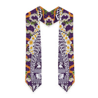 Hawaiian Plumeria Lei Graduation Stole Kakau Motifs and Palaka Half Style Purple Color