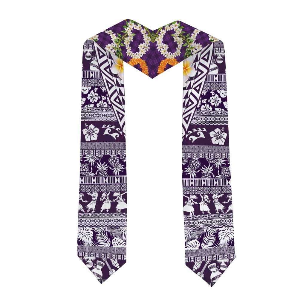 Hawaiian Plumeria Lei Graduation Stole Kakau Motifs and Palaka Half Style Purple Color
