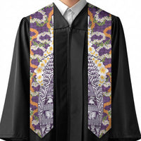 Hawaiian Plumeria Lei Graduation Stole Kakau Motifs and Palaka Half Style Purple Color