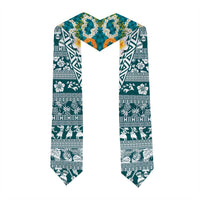 Hawaiian Plumeria Lei Graduation Stole Kakau Motifs and Palaka Half Style Turquoise Color