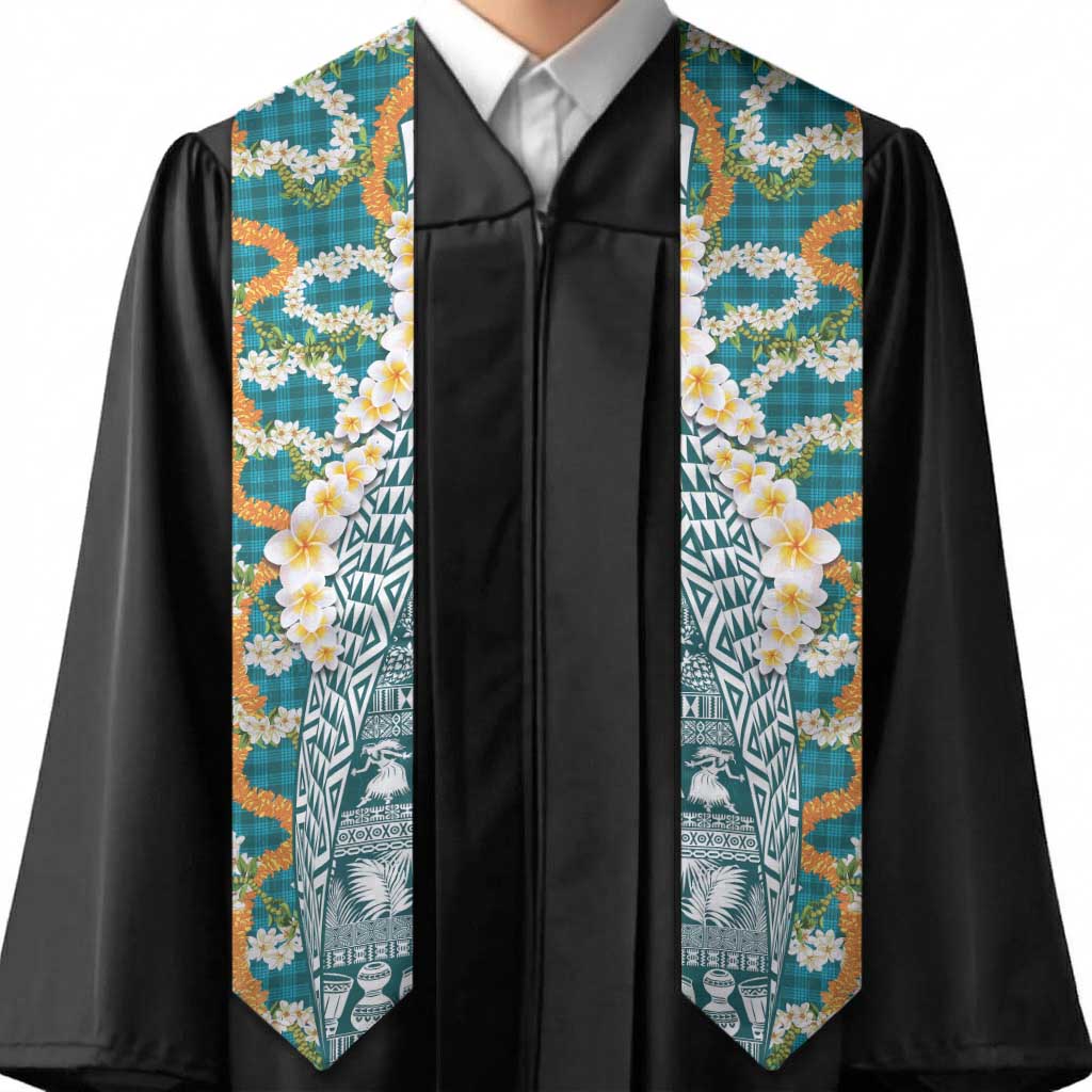 Hawaiian Plumeria Lei Graduation Stole Kakau Motifs and Palaka Half Style Turquoise Color
