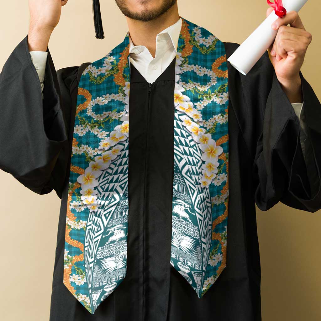 Hawaiian Plumeria Lei Graduation Stole Kakau Motifs and Palaka Half Style Turquoise Color