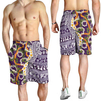 Hawaiian Plumeria Lei Shorts for Men Kakau Motifs and Palaka Half Style Purple Color - Polynesian Pride