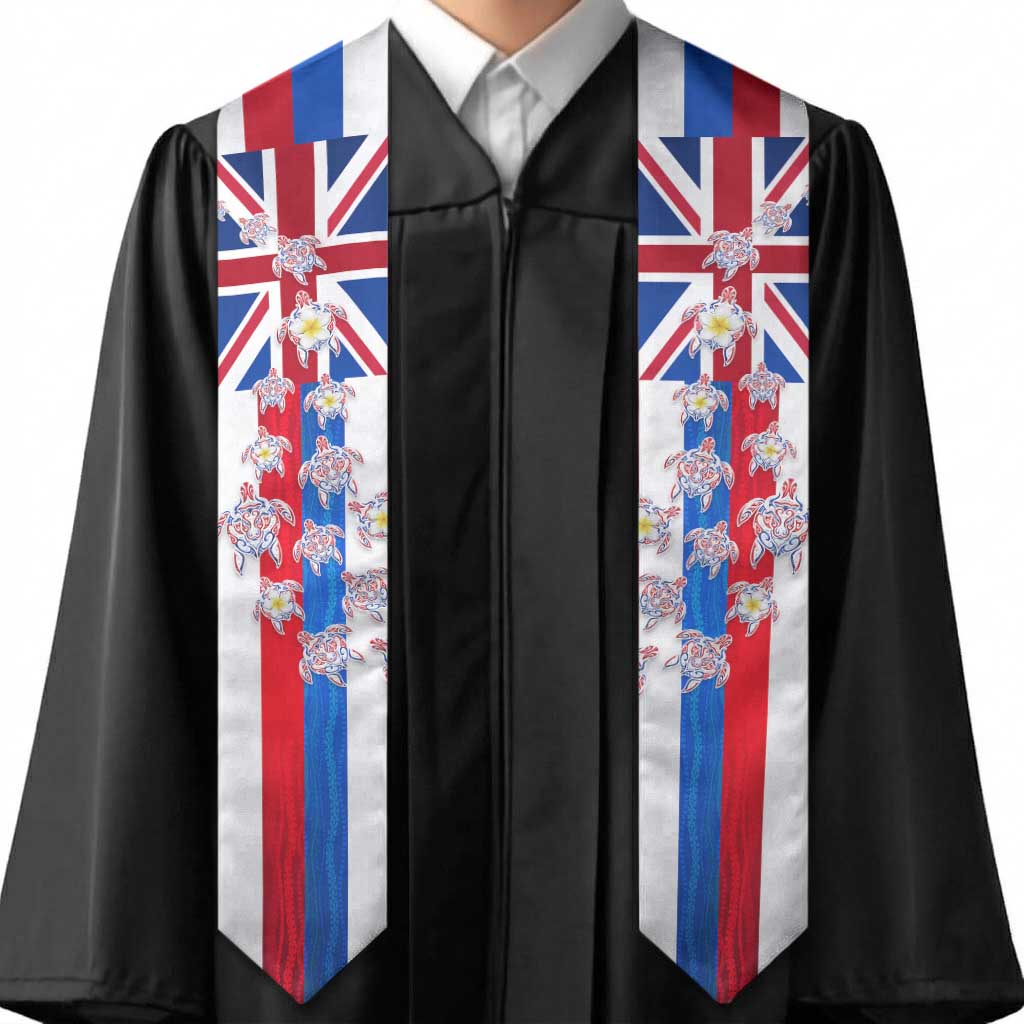 Hawaiian Polynesian Tribal Turtles Graduation Stole with Lei and Flag Style