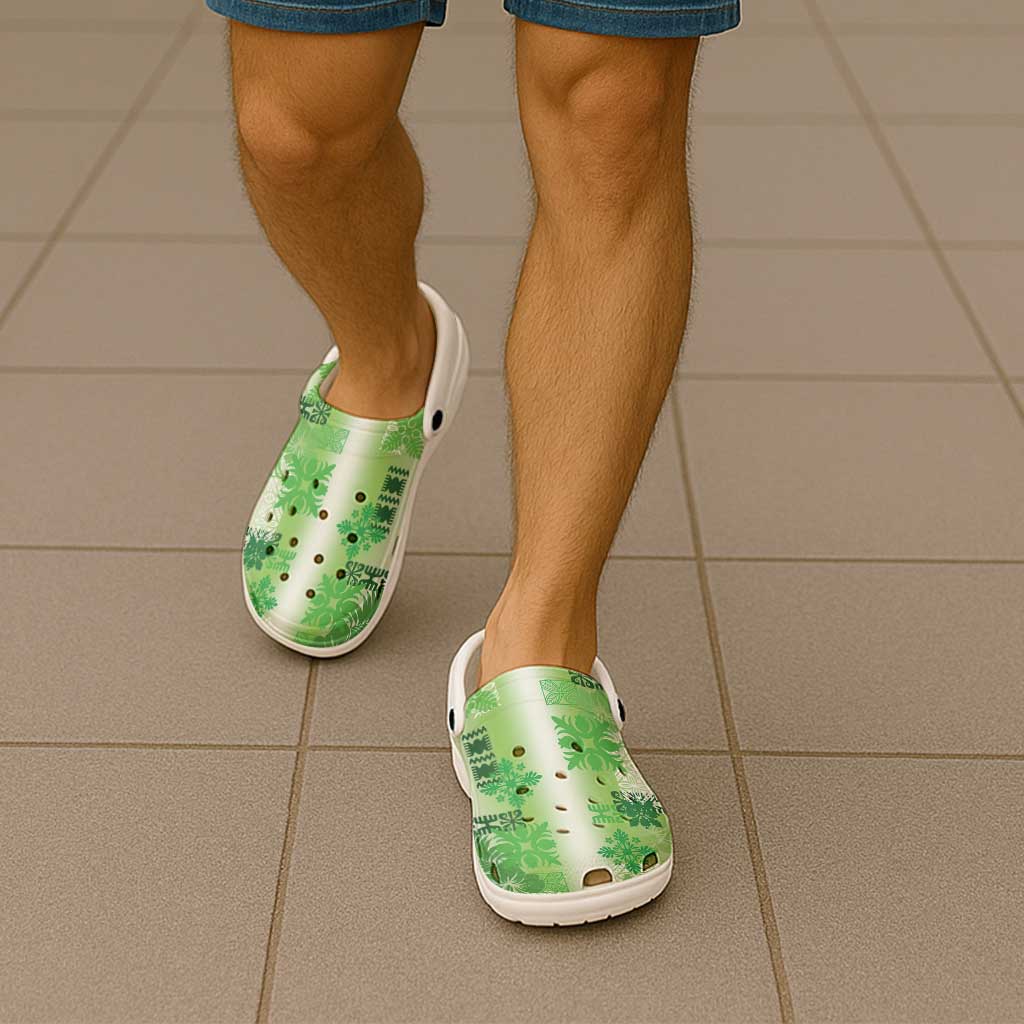 Hawaiian Quilt Clogs Shoes Vintage Pattern Green - Polynesian Pride