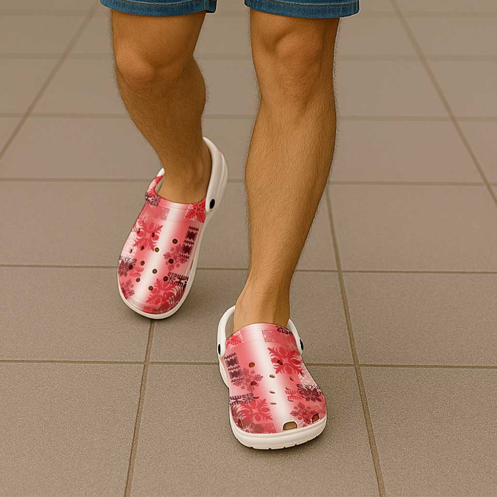 Hawaiian Quilt Clogs Shoes Vintage Pattern Red - Polynesian Pride