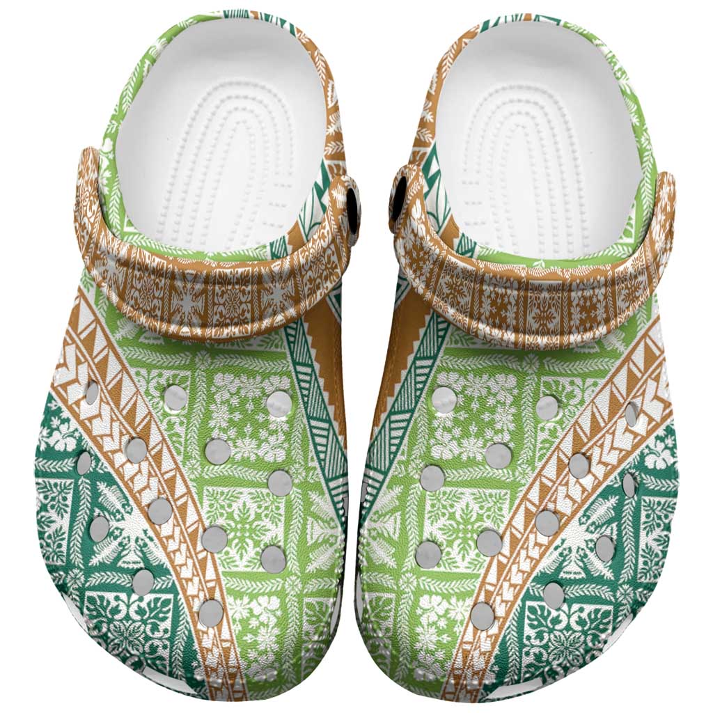Hawaiian Quilt Pattern Clogs Shoes Green Chestnut Color Mixed - Polynesian Pride