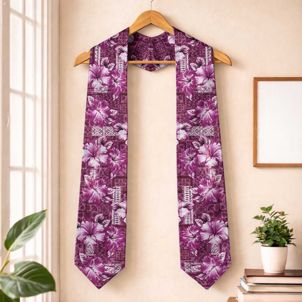 Hawaiian Quilt Pattern Graduation Stole Hibiscus and Tribal Element Vintage Pink Vibe LT03 One Size Pink - Polynesian Pride
