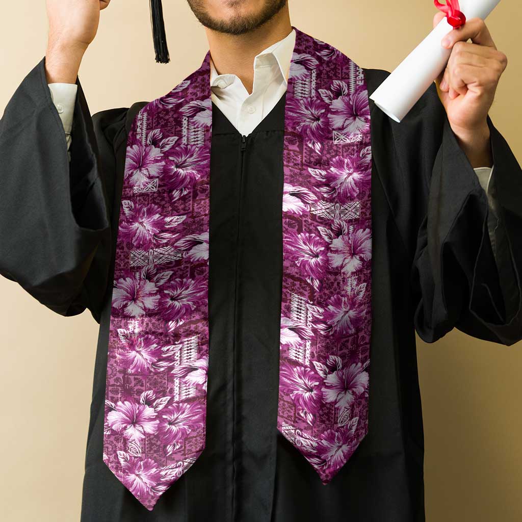 Hawaiian Quilt Pattern Graduation Stole Hibiscus and Tribal Element Vintage Pink Vibe LT03 - Polynesian Pride