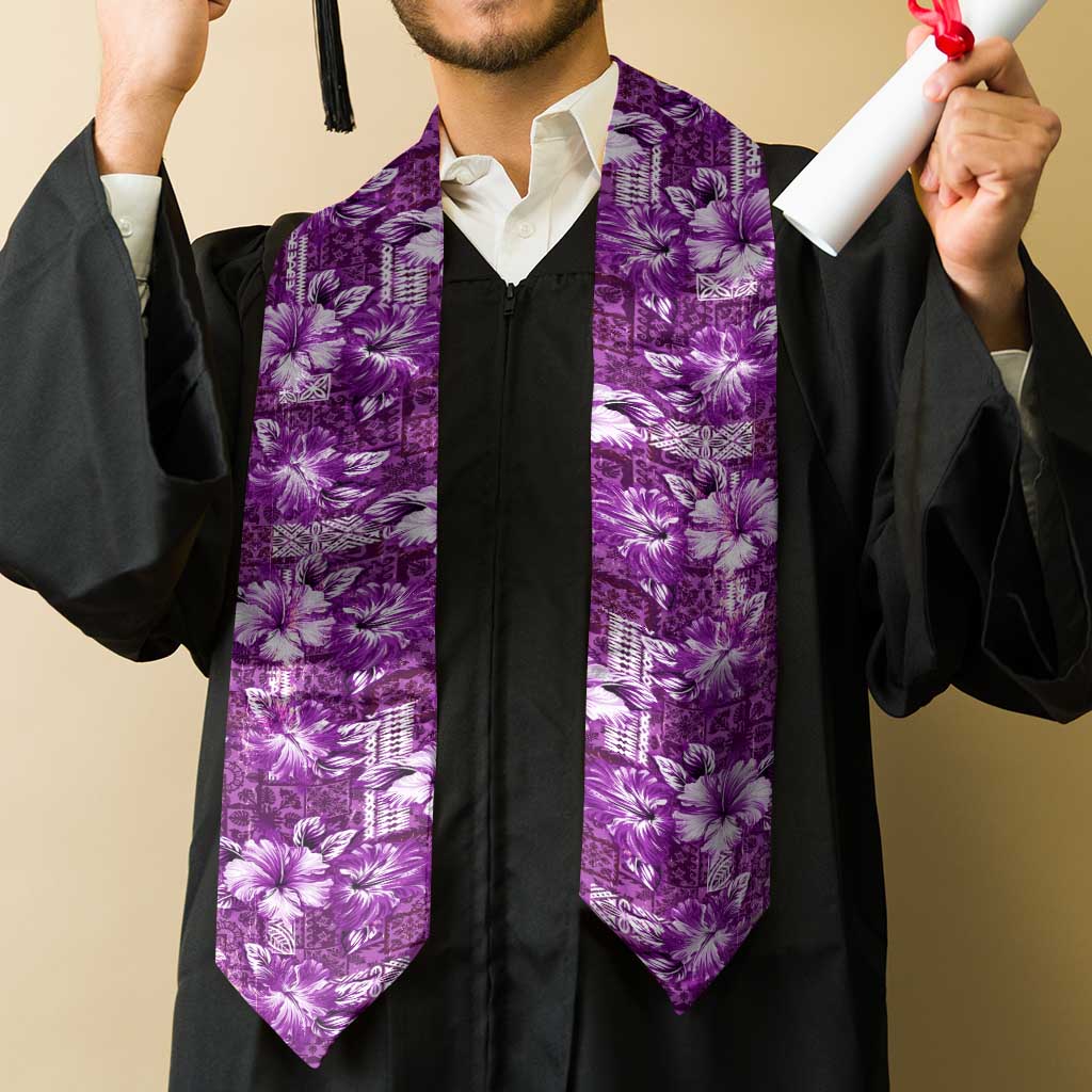 Hawaiian Quilt Pattern Graduation Stole Hibiscus and Tribal Element Vintage Purple Vibe