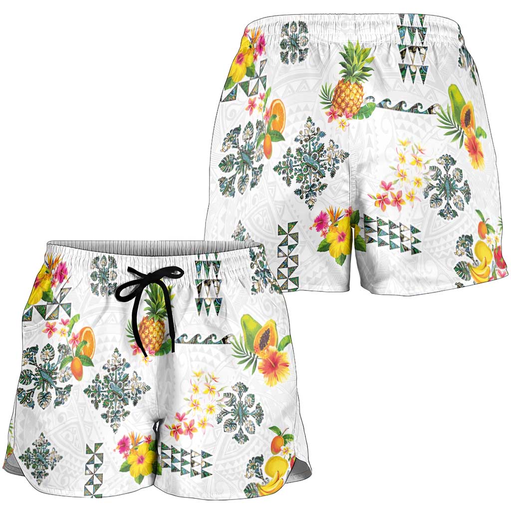 Hawaiian Quilts Shorts for Women Tropical Fruits and Plants