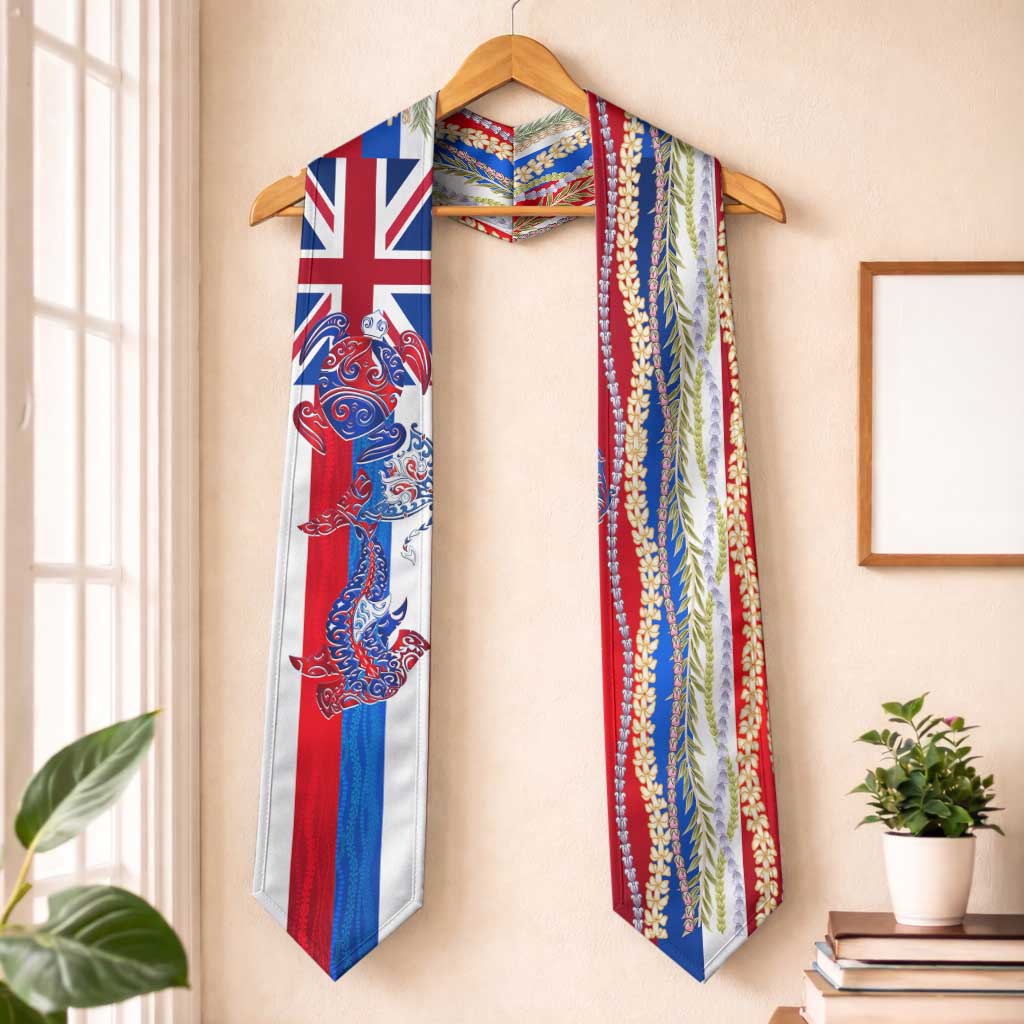 Hawaiian Sea Animals Graduation Stole with Lei and Flag Style