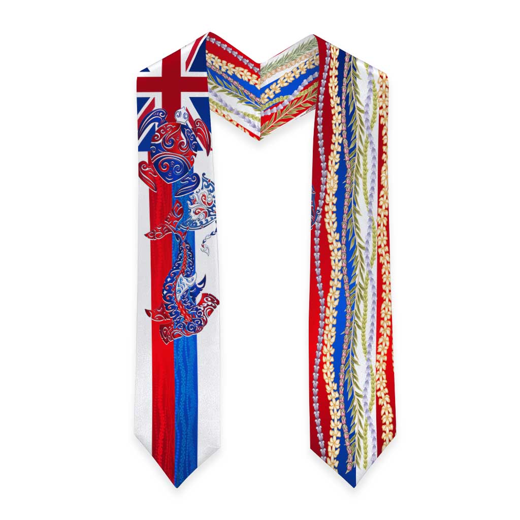 Hawaiian Sea Animals Graduation Stole with Lei and Flag Style