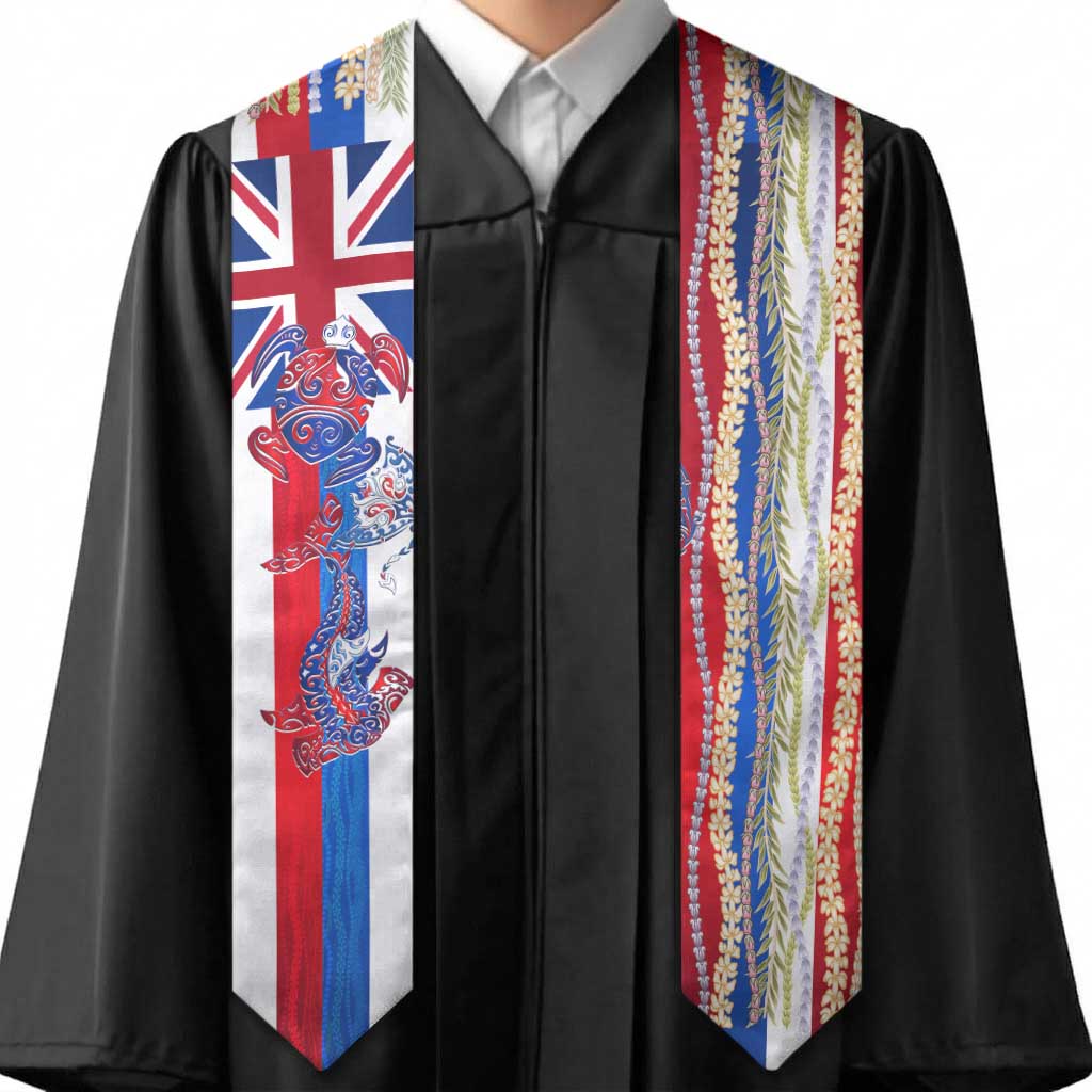 Hawaiian Sea Animals Graduation Stole with Lei and Flag Style